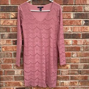 Forever 21 Rose Pink Lace Boho Midi Dress Sleeve L